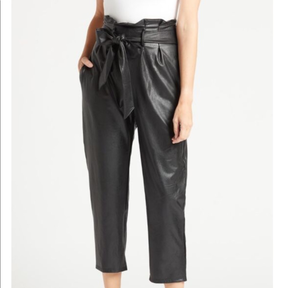 Commando Black Faux Leather Paper Bag Pants, sz Med, Tie Belt, Vegan Leather